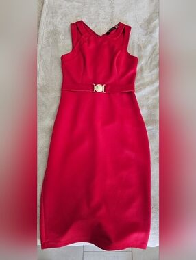 Guess Red Sleeveless Sheath Dress with Gold Accent Belt